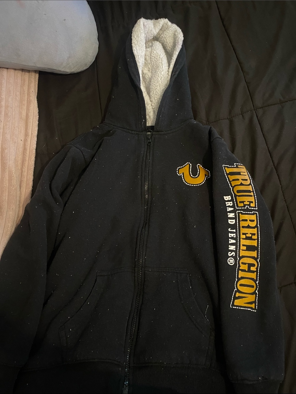True Religion Kids Black Hoodie with Gold Logo Accents